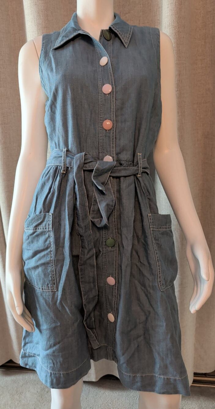 Maeve Sleeveless Elemental Shirt Dress Front Buttons Belted Waist Pockets Size 8